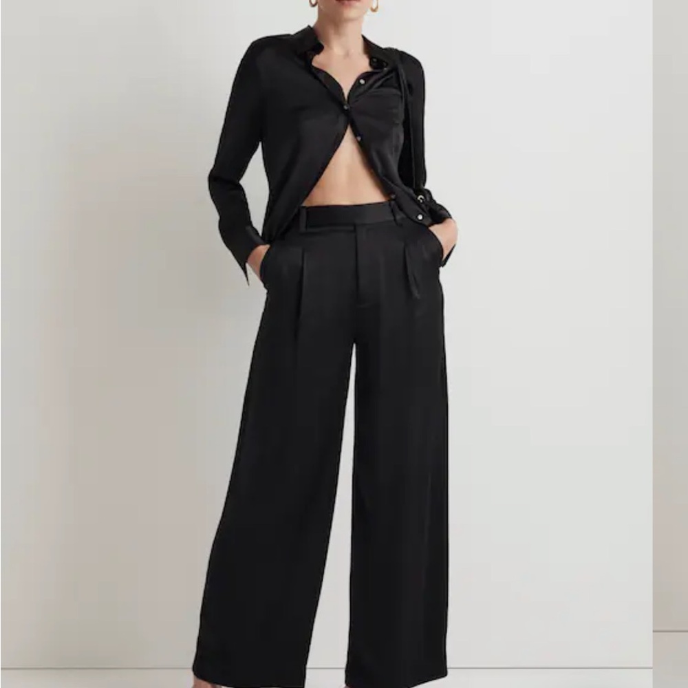 Madewell The Harlow SuperWide Leg Satin Black Women's Pants